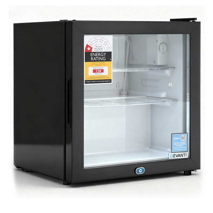 Devanti 40L Bar Fridge Glass Door Mini Fridge Countertop Cooler Black - Devanti
