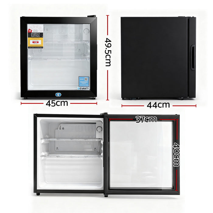 Devanti 40L Bar Fridge Glass Door Mini Fridge Countertop Cooler Black - Devanti