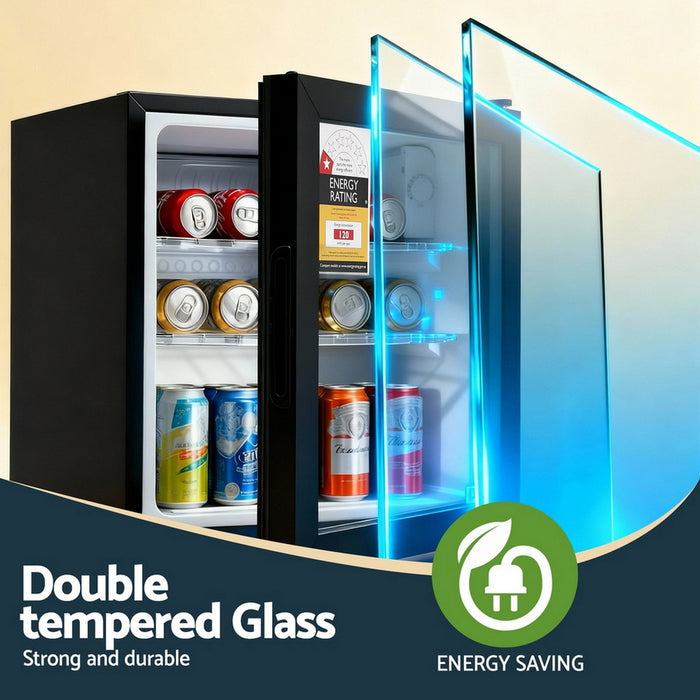 Devanti 40L Bar Fridge Glass Door Mini Fridge Countertop Cooler Black - Devanti