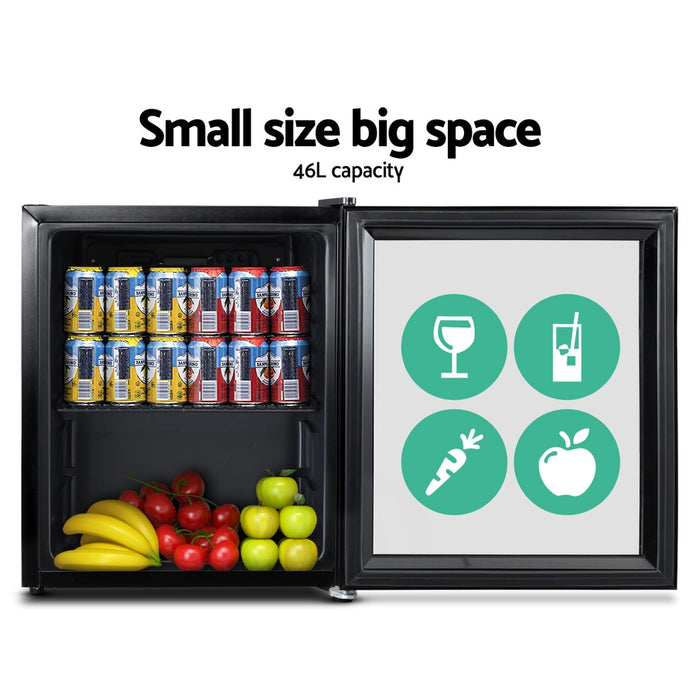 Devanti 46L Glass Door Bar Fridge Mini Countertop Freezer Fridges Bottle Cooler - Devanti