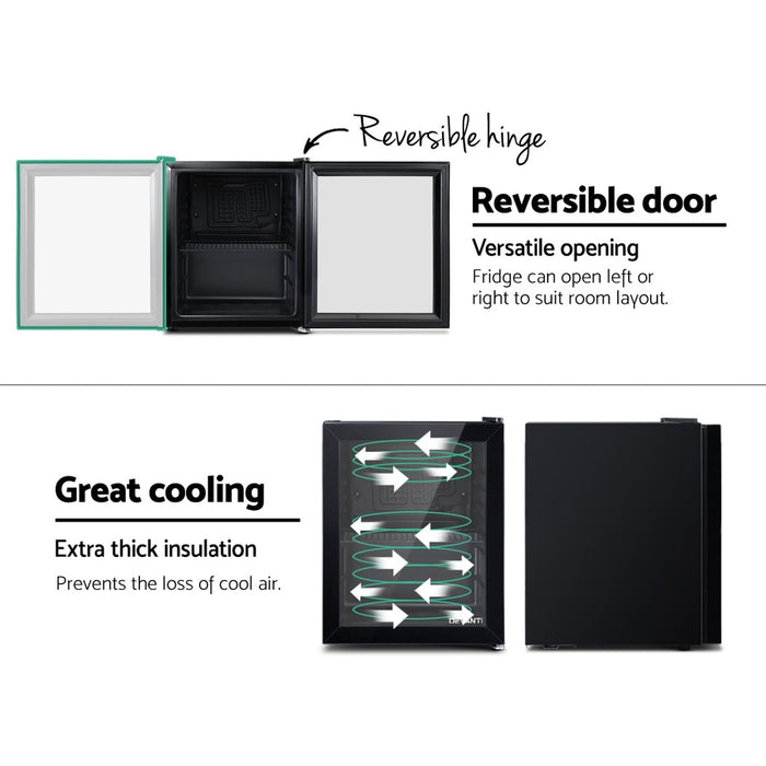 Devanti 46L Glass Door Bar Fridge Mini Countertop Freezer Fridges Bottle Cooler - Devanti