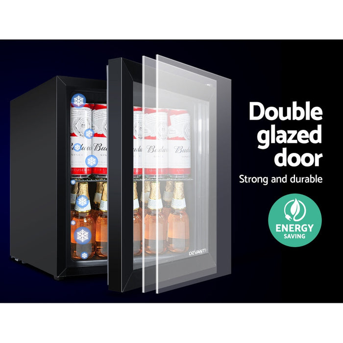 Devanti 46L Glass Door Bar Fridge Mini Countertop Freezer Fridges Bottle Cooler - Devanti