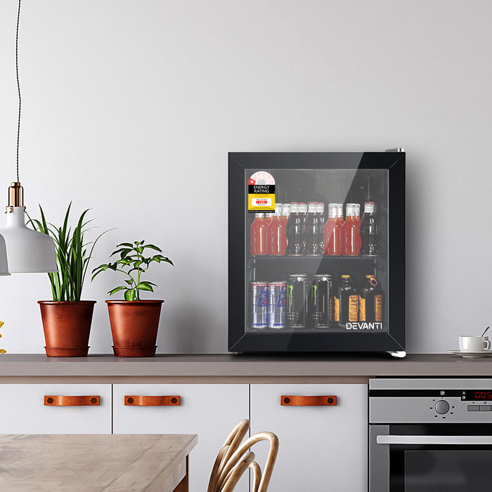 Devanti 46L Glass Door Bar Fridge Mini Countertop Freezer Fridges Bottle Cooler - Devanti