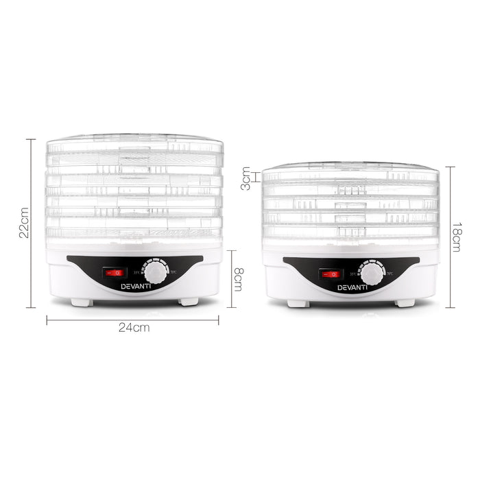 Devanti 5 Trays Food Dehydrator Fruit Dehydrators Pet Beef Jerky Dryer White - Devanti