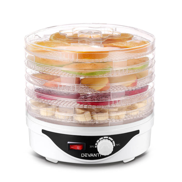 Devanti 5 Trays Food Dehydrator Fruit Dehydrators Pet Beef Jerky Dryer White - Devanti