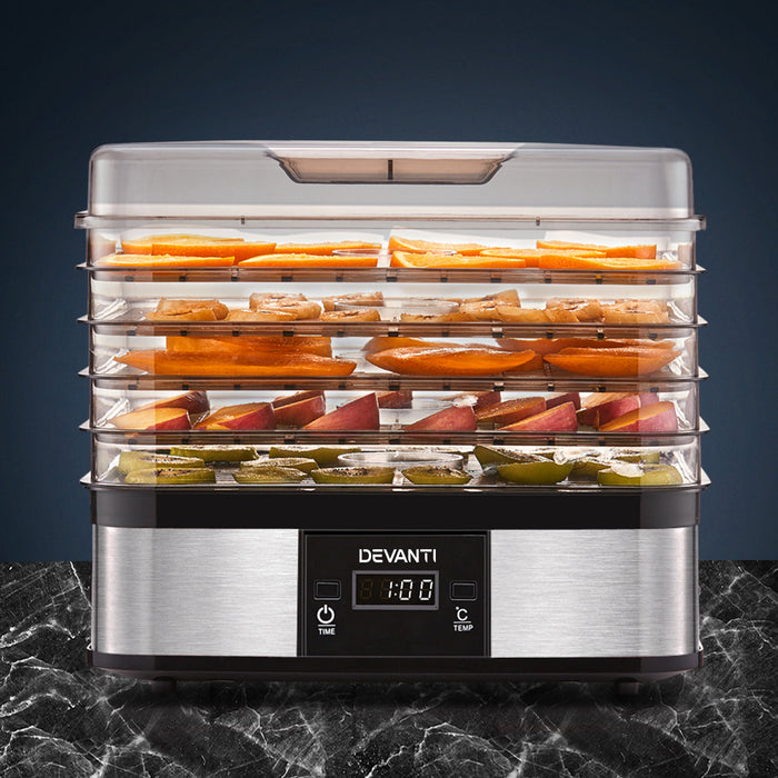 Devanti Food Dehydrator with 5 Trays Silver