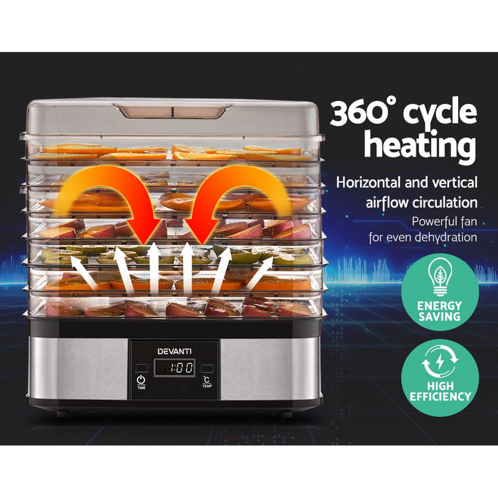 Devanti Food Dehydrator with 5 Trays Silver