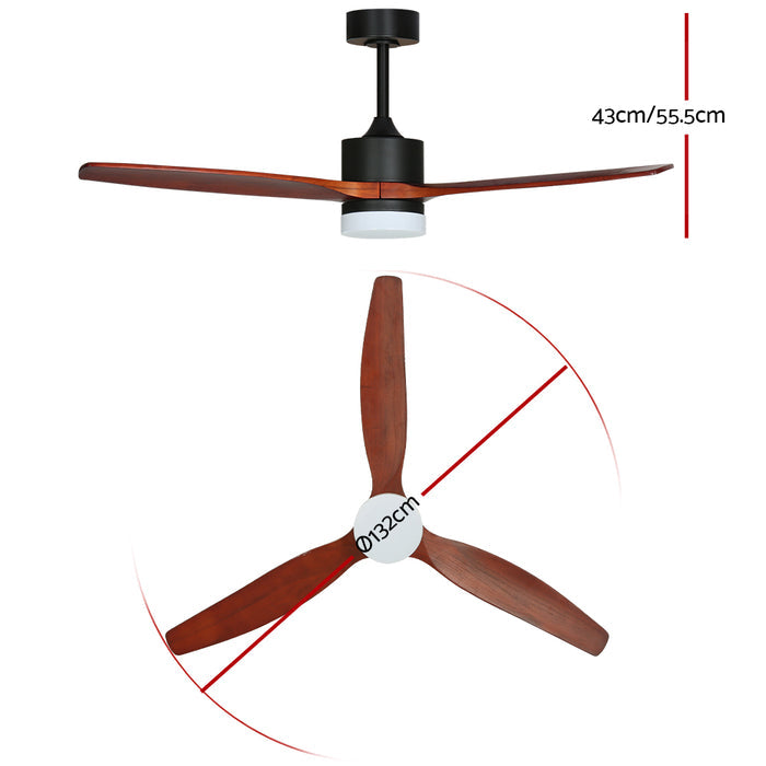 Devanti 52 Ceiling Fan LED Light Remote Control Wooden Blades Dark Wood Fans - Devanti