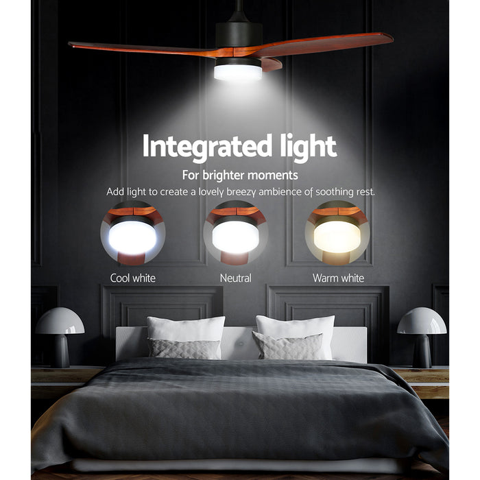 Devanti 52 Ceiling Fan LED Light Remote Control Wooden Blades Dark Wood Fans - Devanti