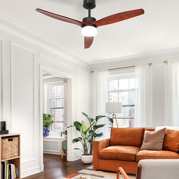 Devanti 52 Ceiling Fan LED Light Remote Control Wooden Blades Dark Wood Fans - Devanti