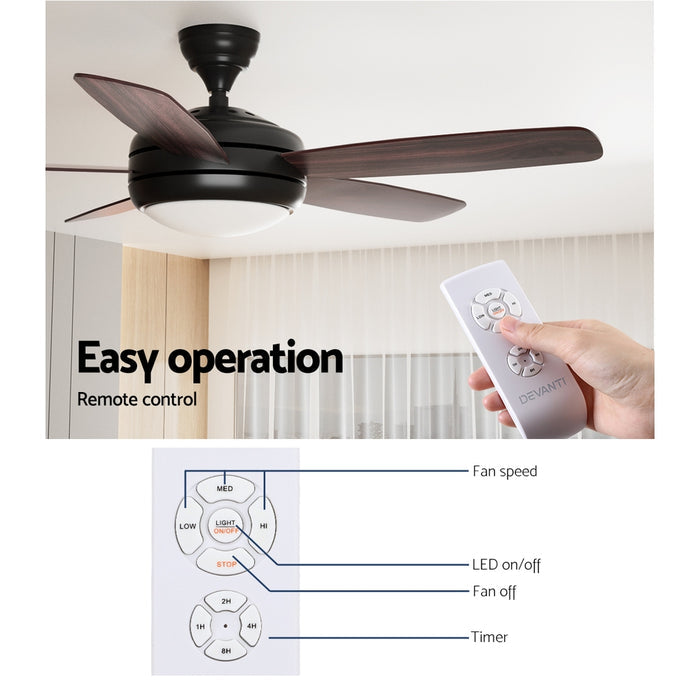 Devanti 52 Ceiling Fan AC Motor 5 Blades w/Light - Dark Wood