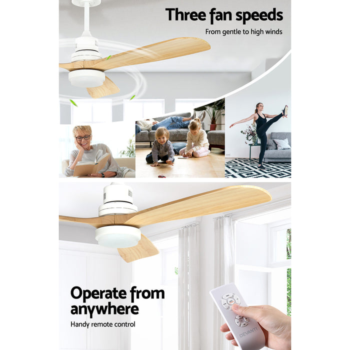 Devanti 52 Ceiling Fan LED Light Remote Control Wooden Blades Timer Fans - Devanti