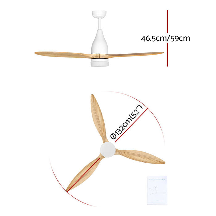 Devanti 52 Ceiling Fan LED Light Remote Control Wooden Blades Timer 1300mm - Devanti