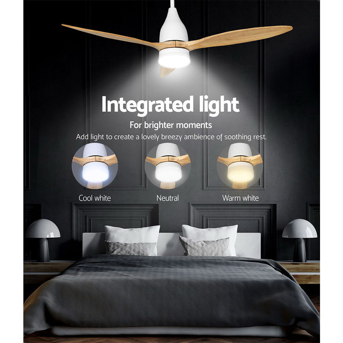 Devanti 52 Ceiling Fan LED Light Remote Control Wooden Blades Timer 1300mm - Devanti