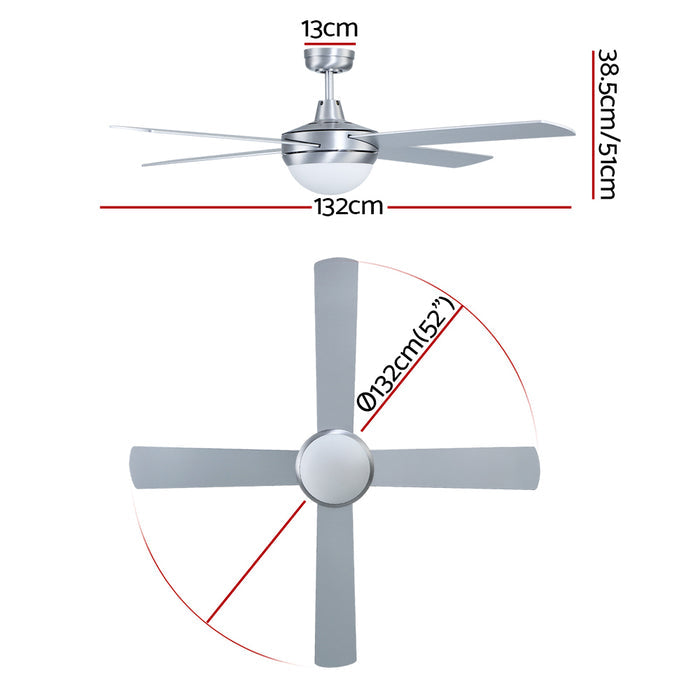 Devanti 52 Ceiling Fan Light Silver
