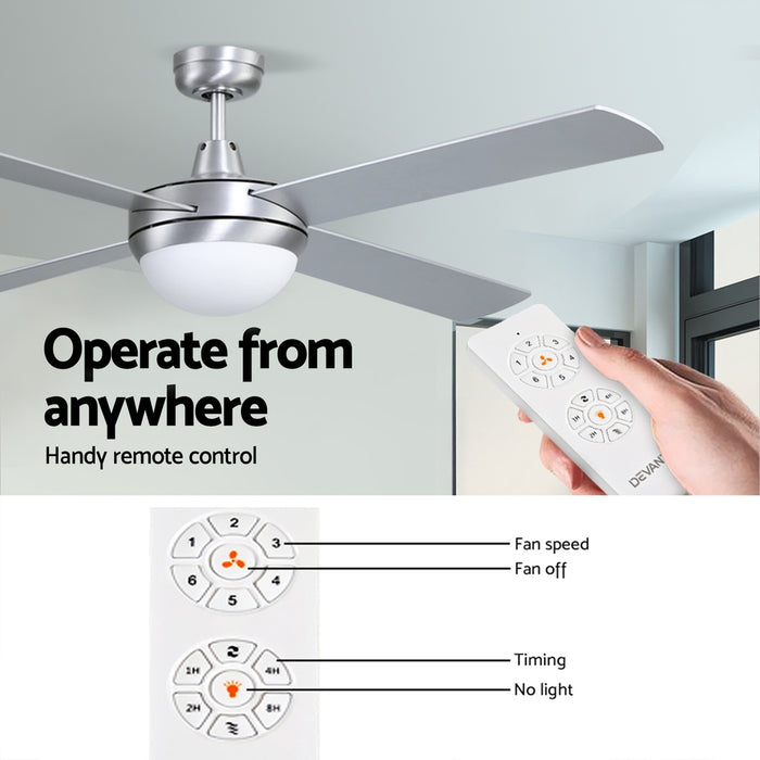 Devanti 52 Ceiling Fan Light Silver