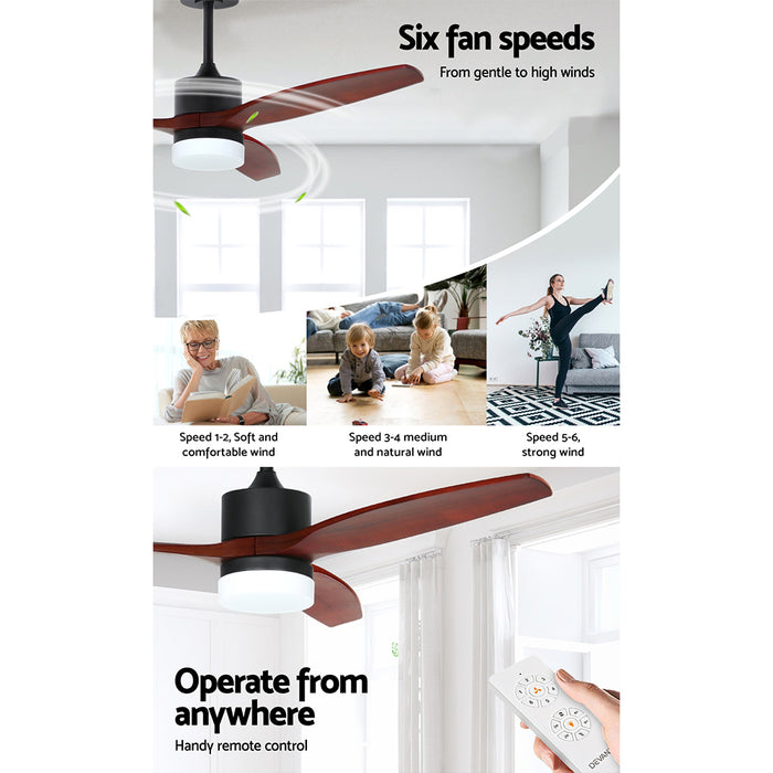 Devanti 52'' Ceiling Fan DC Motor 3 Blades w/Light - Dark Wood - Devanti