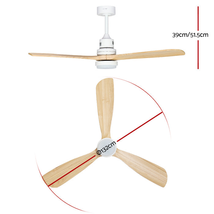 Devanti 52'' Ceiling Fan DC Motor LED Light Remote - Light Wood - Devanti