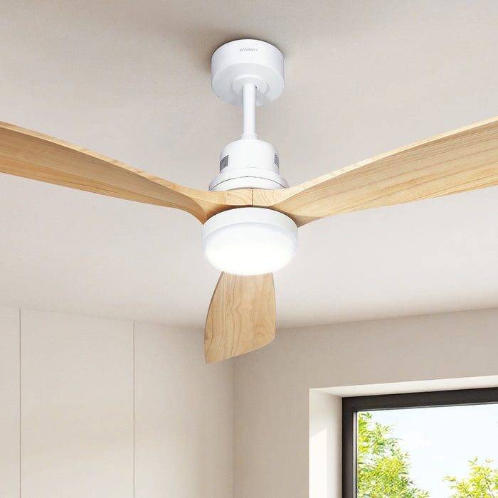 Devanti 52'' Ceiling Fan DC Motor LED Light Remote - Light Wood - Devanti
