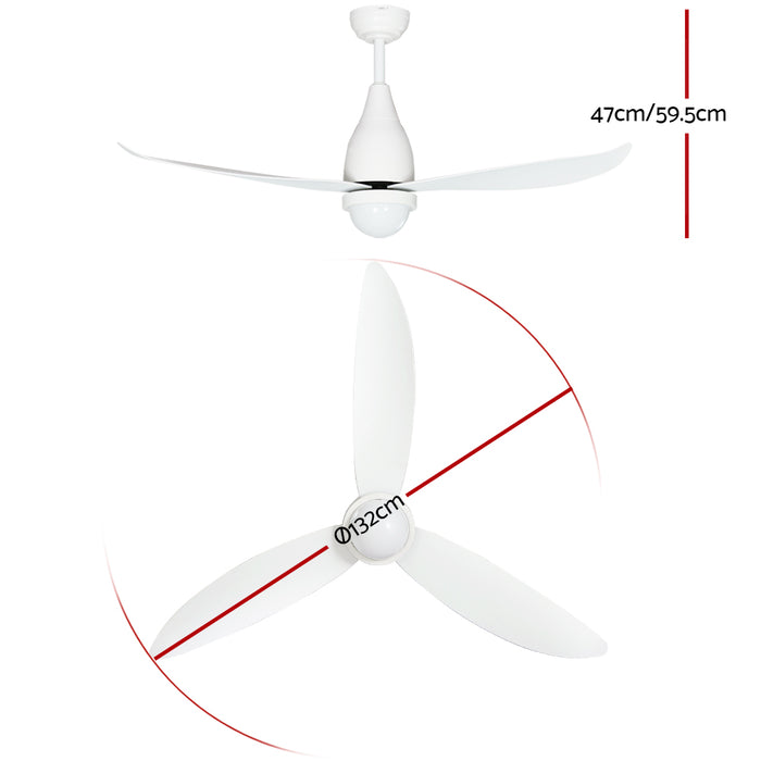 Devanti Ceiling Fan DC Motor LED Light Remote Control Ceiling Fans 52 White - Devanti