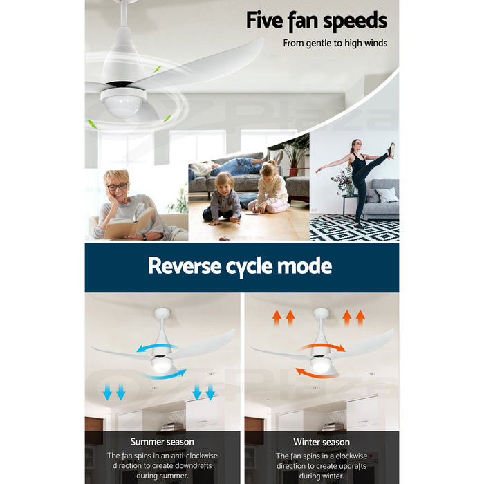 Devanti Ceiling Fan DC Motor LED Light Remote Control Ceiling Fans 52 White - Devanti