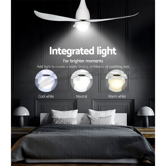 Devanti Ceiling Fan DC Motor LED Light Remote Control Ceiling Fans 52 White - Devanti