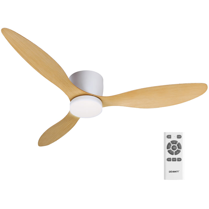 Devanti 52 Ceiling Fan DC Motor w/Light w/Remote - Light Wood - Devanti