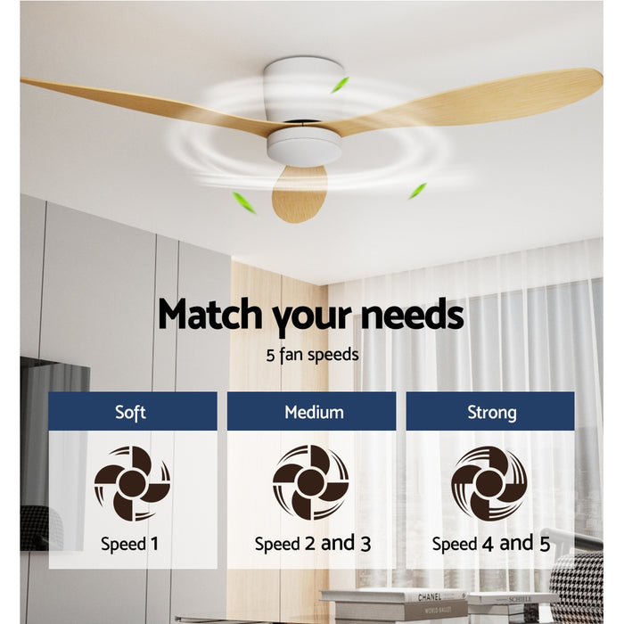 Devanti 52 Ceiling Fan DC Motor w/Light w/Remote - Light Wood - Devanti