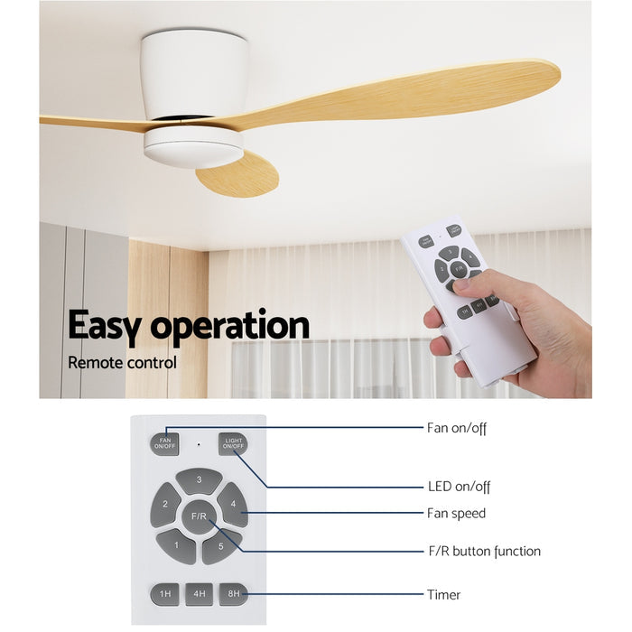 Devanti 52 Ceiling Fan DC Motor w/Light w/Remote - Light Wood - Devanti