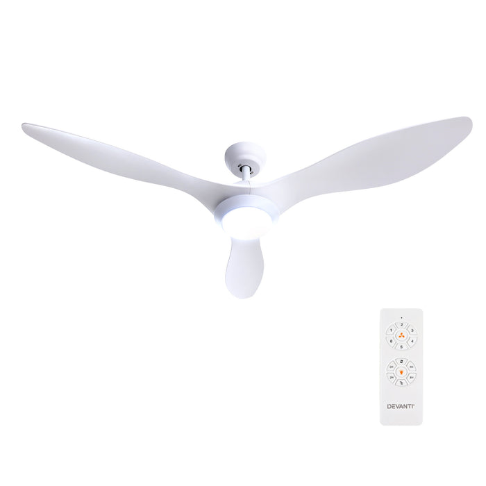 Devanti 52 Ceiling Fan With Light Remote DC Motor 3 Blades 1300mm White