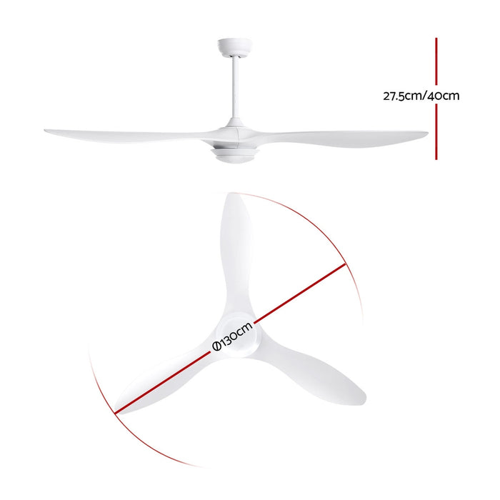 Devanti 52 Ceiling Fan With Light Remote DC Motor 3 Blades 1300mm White