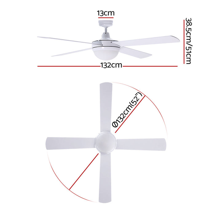 Devanti 52'' Ceiling Fan DC Motor w/Light w/Remote - White - Devanti