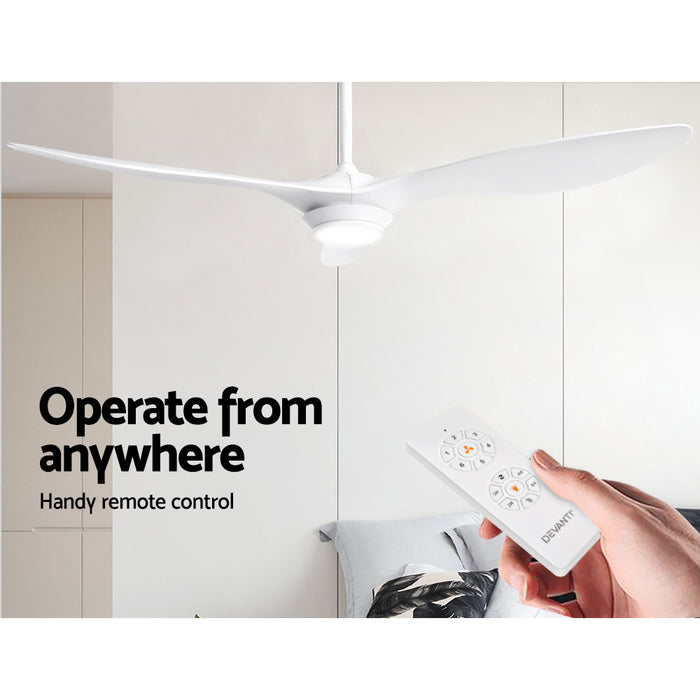 Devanti 52 Ceiling Fan With Light Remote DC Motor 3 Blades 1300mm White