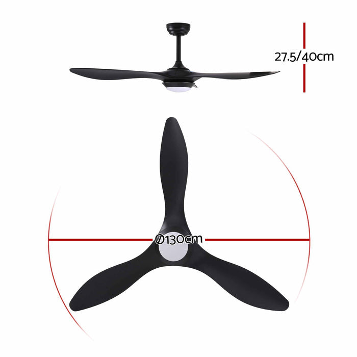 Devanti 52" Ceiling Fan with Light and Remote 3 ABS Blades DC Motor, Black