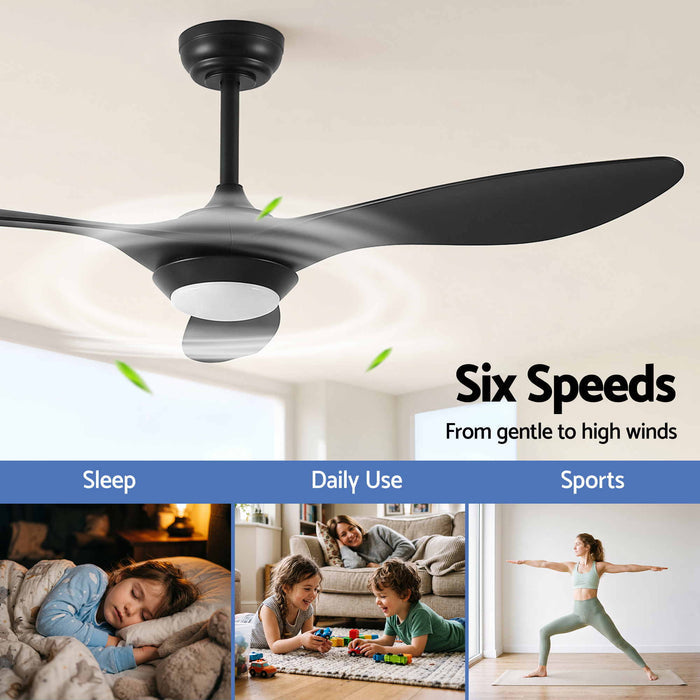 Devanti 52" Ceiling Fan with Light and Remote 3 ABS Blades DC Motor, Black