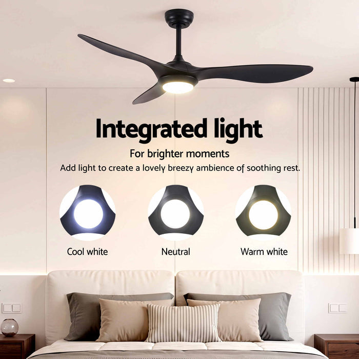 Devanti 52" Ceiling Fan with Light and Remote 3 ABS Blades DC Motor, Black