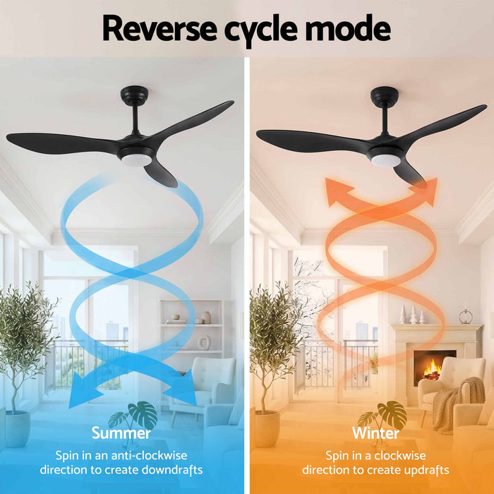 Devanti 52" Ceiling Fan with Light and Remote 3 ABS Blades DC Motor, Black