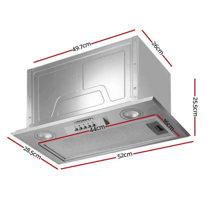 Devanti Range Hood Rangehood Undermount Built In Stainless Steel Canopy 52cm 520mm - Devanti