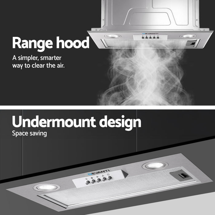 Devanti Range Hood Rangehood Undermount Built In Stainless Steel Canopy 52cm 520mm - Devanti