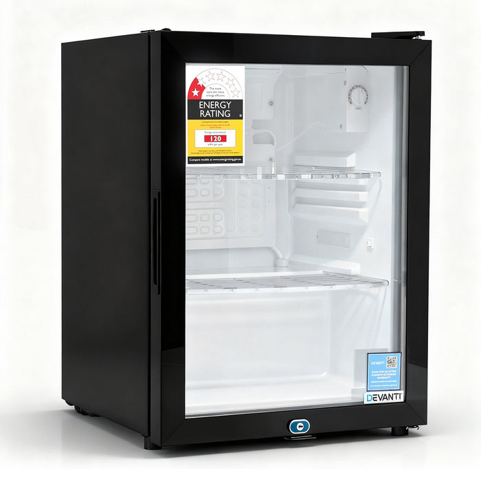 Devanti 56L Bar Fridge Glass Door Mini Fridge Countertop Cooler Black - Devanti