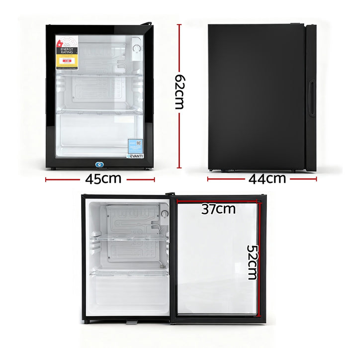 Devanti 56L Bar Fridge Glass Door Mini Fridge Countertop Cooler Black - Devanti