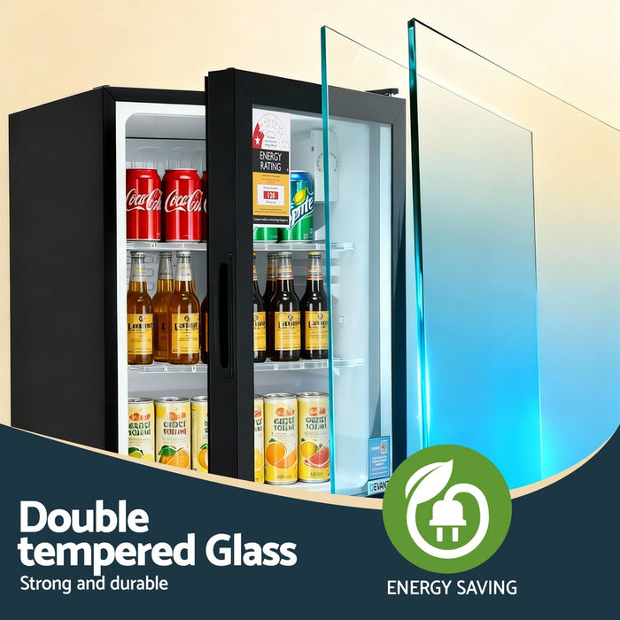 Devanti 56L Bar Fridge Glass Door Mini Fridge Countertop Cooler Black - Devanti