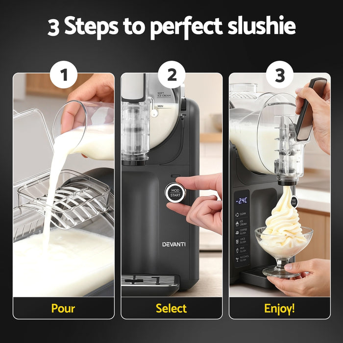 Devanti 5in1 Slushie Machine Ice Cream Maker 2L Grey