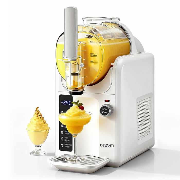 Devanti 5in1 Slushie Machine Ice Cream Maker 2L White - Devanti