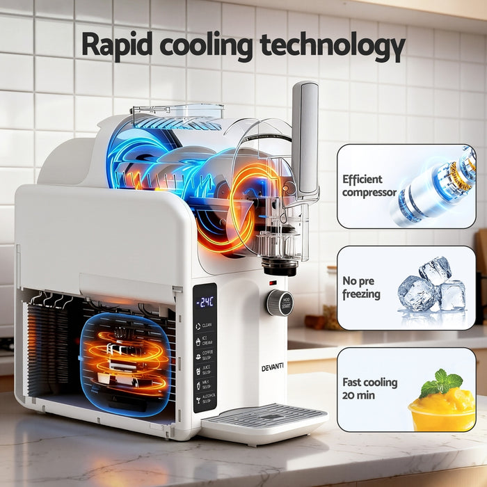 Devanti 5in1 Slushie Machine Ice Cream Maker 2L White - Devanti