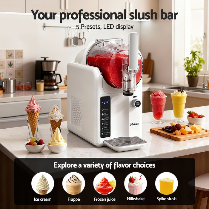 Devanti 5in1 Slushie Machine Ice Cream Maker 2L White - Devanti