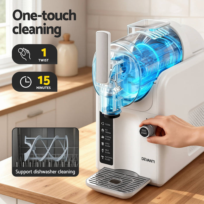 Devanti 5in1 Slushie Machine Ice Cream Maker 2L White - Devanti