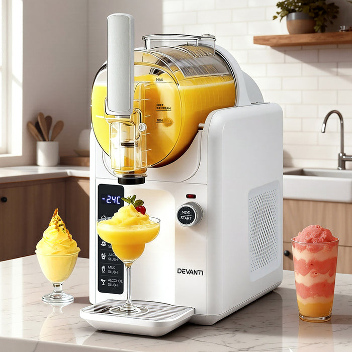 Devanti 5in1 Slushie Machine Ice Cream Maker 2L White - Devanti