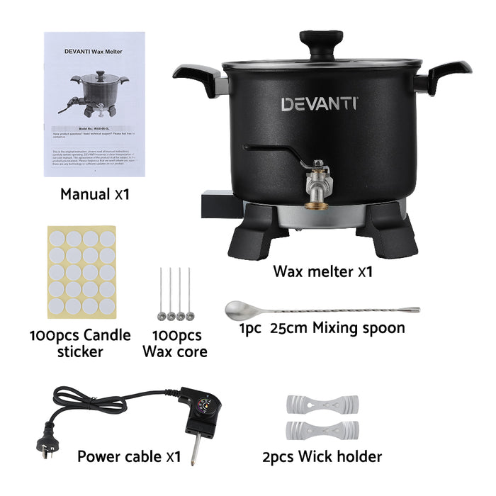 Devanti 5L Wax Melter Candle Making 1200W Melting Pot Furnace Quick Pour Spout Soy Soap - Devanti