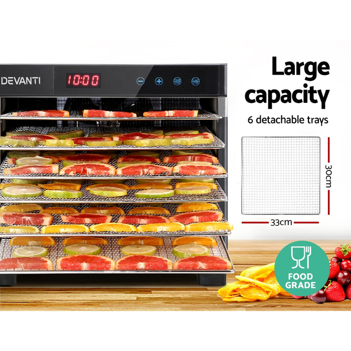 Devanti 6 Trays Commercial Food Dehydrator Stainless Steel Fruit Dryer